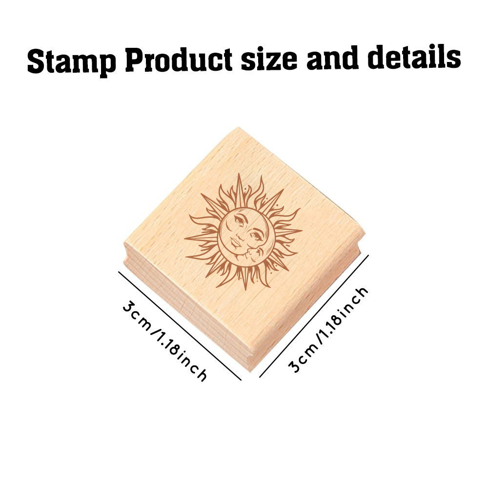 Vintage Sun and Moon Wooden Rubber Stamp for Creative Stationery